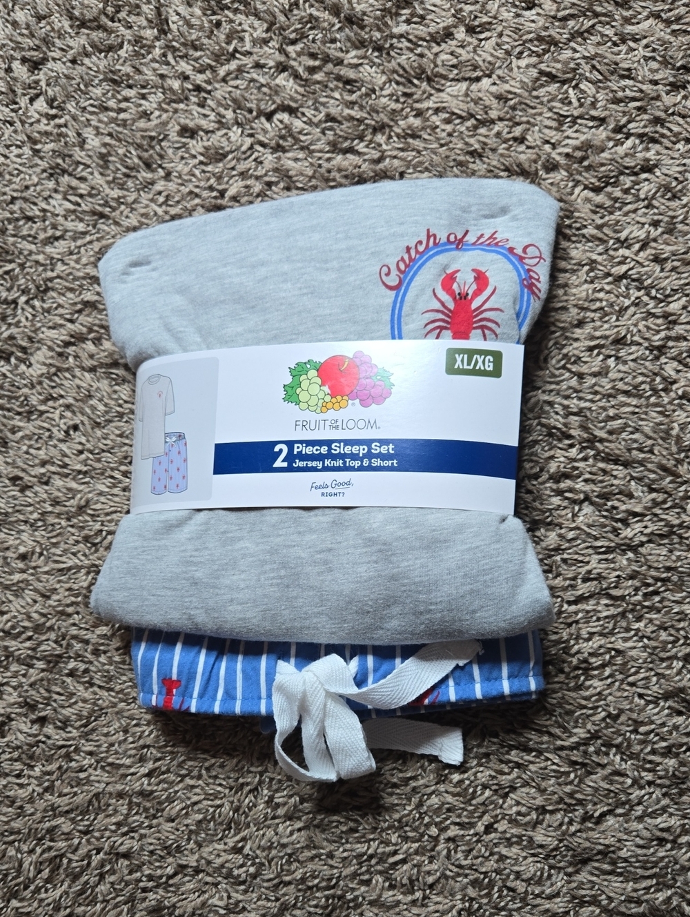 Fruit of the Loom Catch of the Day 2 Piece XL Sleep Set Jersey Knit Shirt Shorts